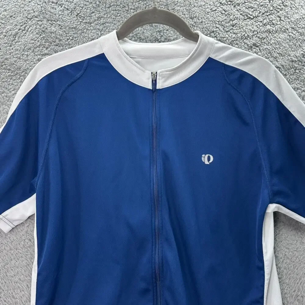 Pearl iZUMi Women's Large Blue White Cycling Jersey Short Sleeves Back Pockets‎
